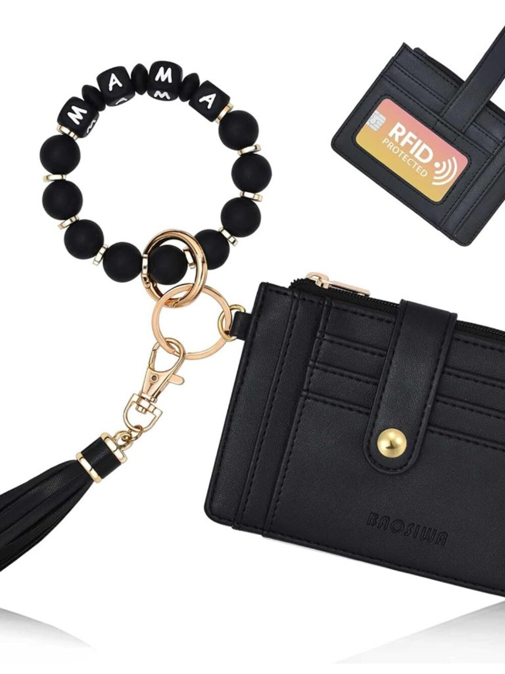 Silicone Bracelet Keychain Wallet for Women Wristlet Card Holder Slim RFID Walle
